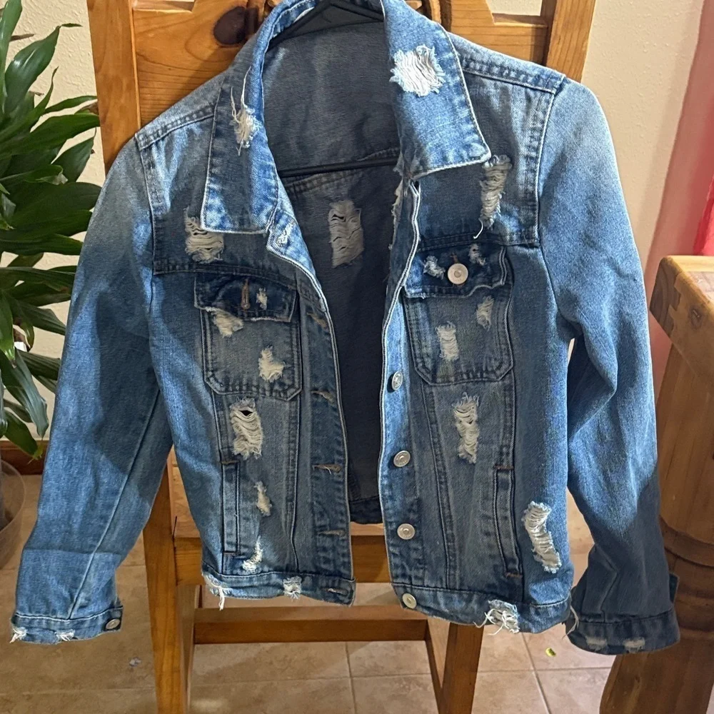Highway Jeans Blue Distressed Jean Jacket - Picture 3 of 7